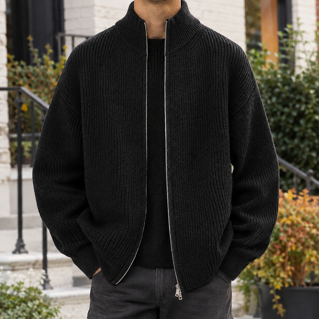 Alistair Zip Sweater - Black