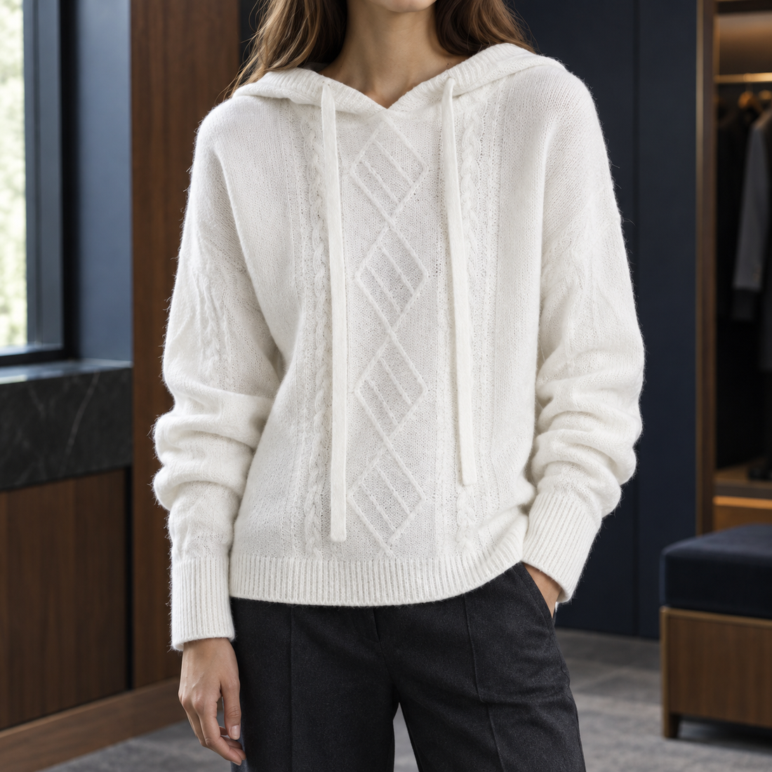 Gabrielle-Pearl Hooded Sweater - White