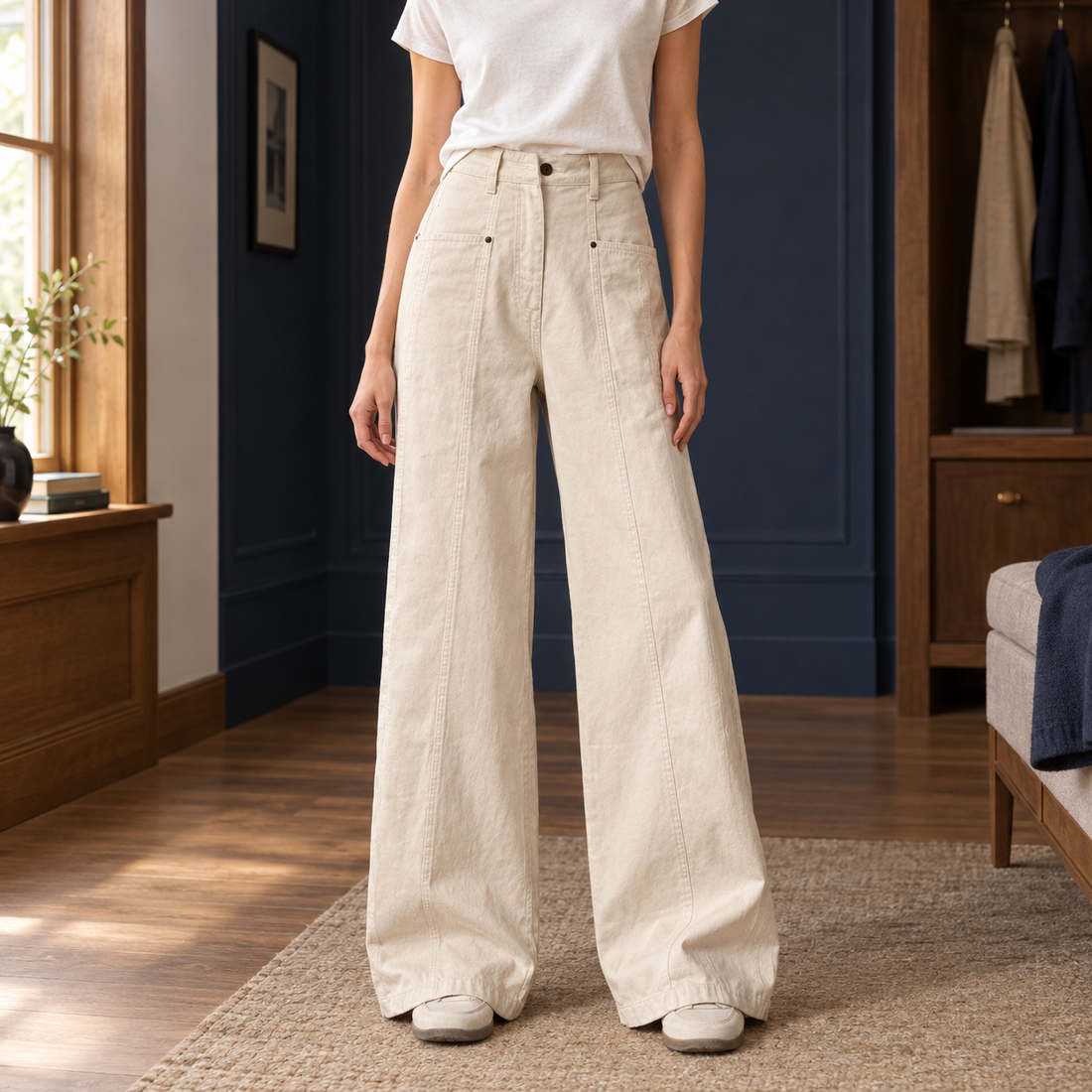 Amandine-Belle Wide-Leg Jeans - Beige