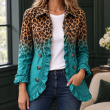 Esther Ruffled Jacket - Blue Leopard