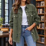 Arwen-Grace Distressed Overshirt - Army Green