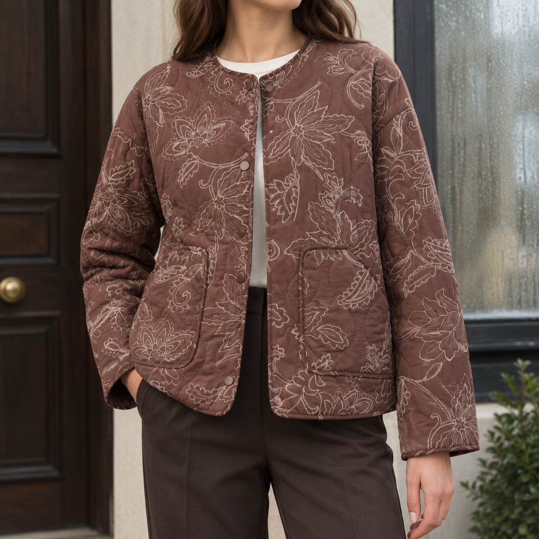 Ameline-Pearl Quilted Jacket - Brown