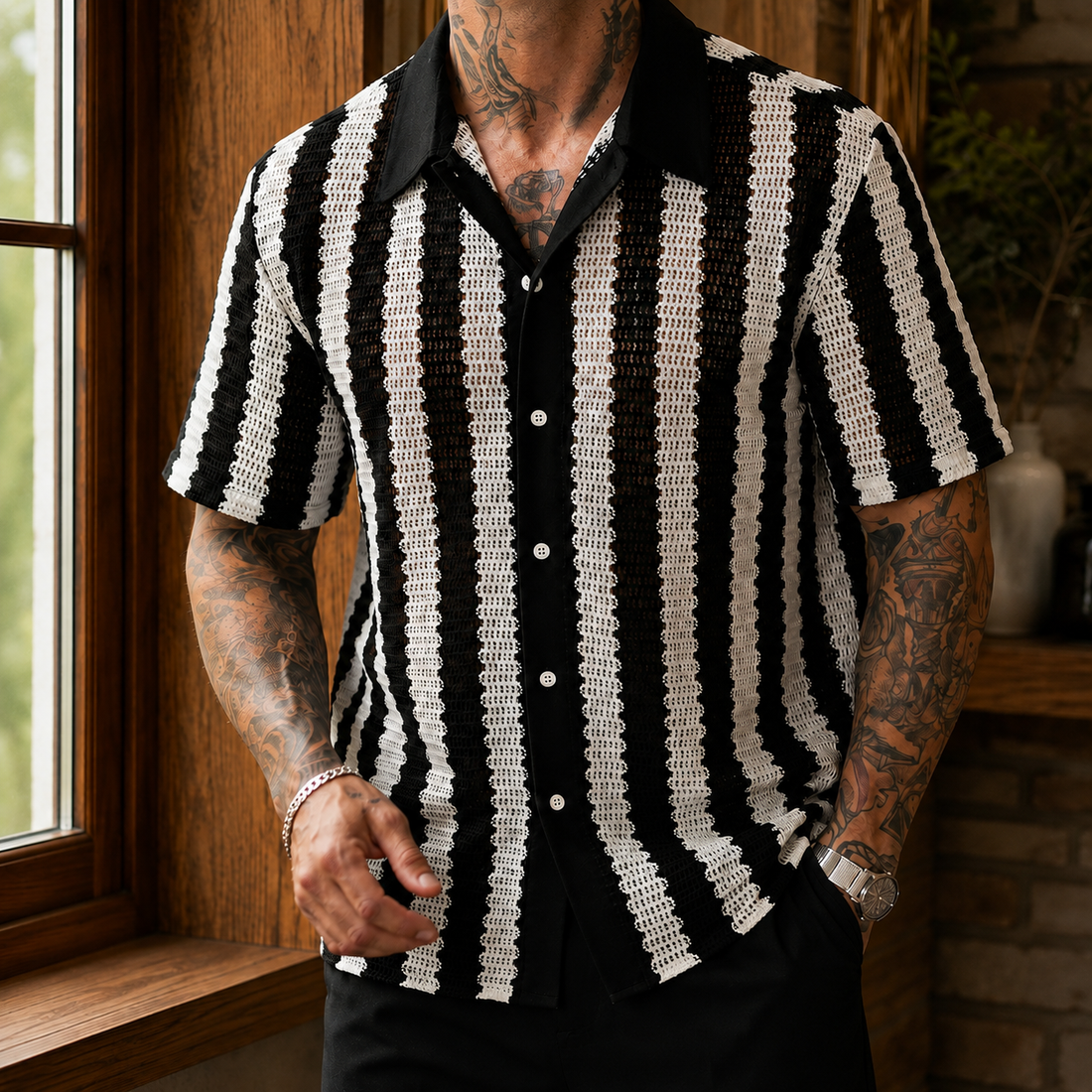Soren Striped Knit Shirt - Black