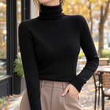 Agnes-Grace Ribbed Turtleneck Sweater - Black