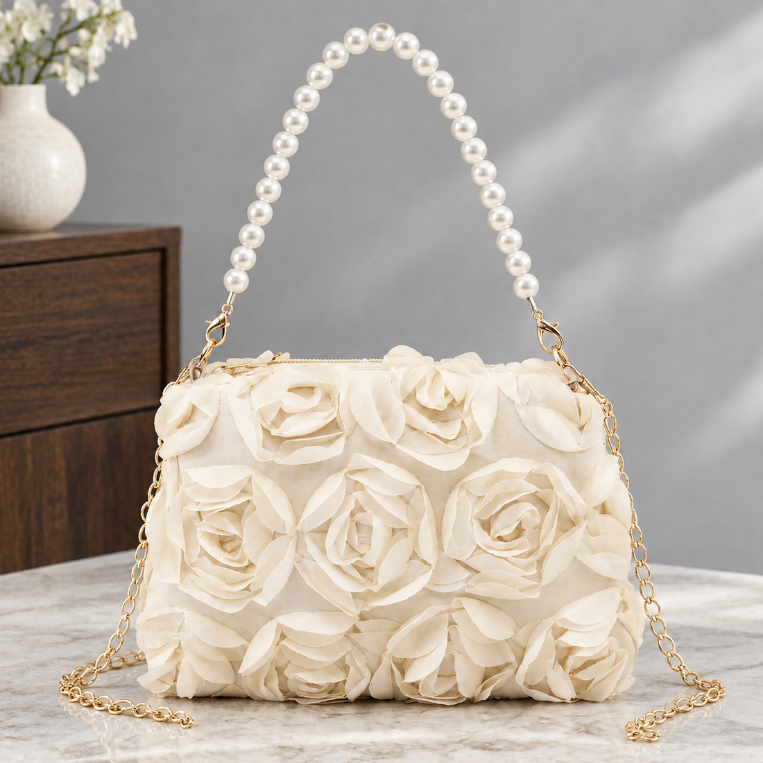 Marostica Rosette Handbag - Beige