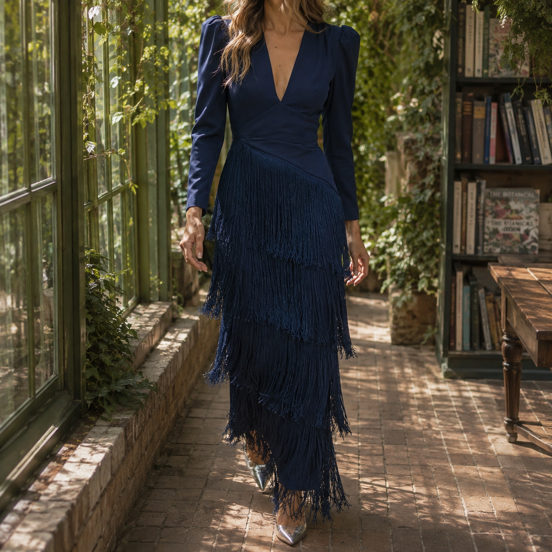 Cordelia Fringe Maxi Dress - Blue
