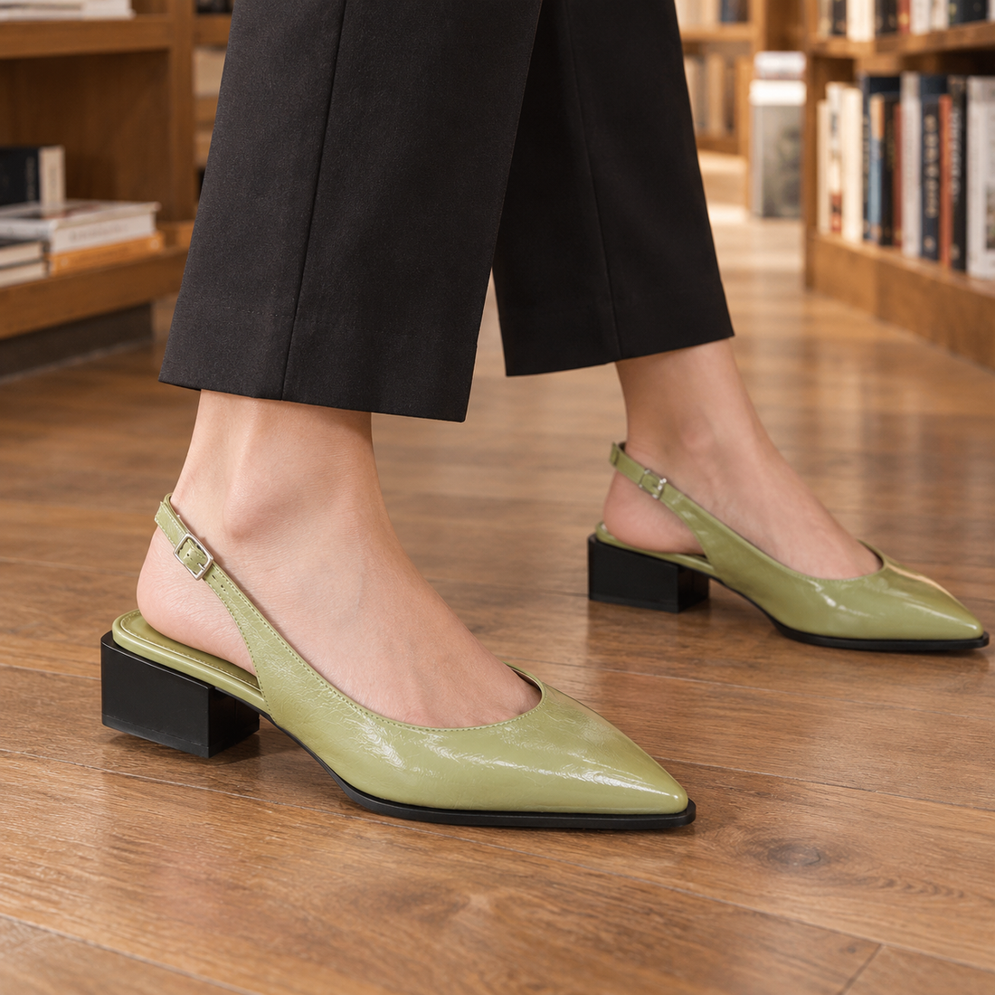 Bargello Pointed Slingback Heels - Green