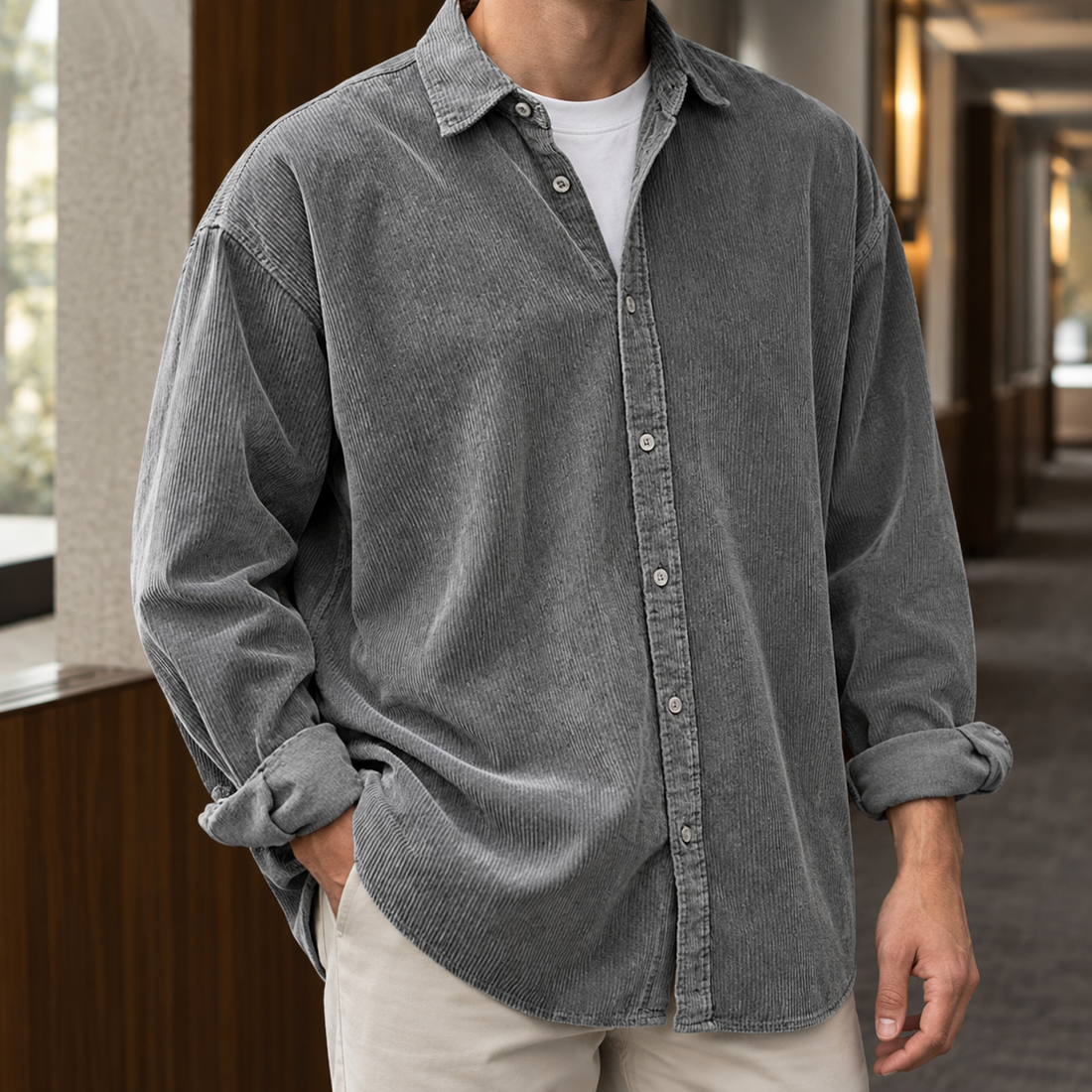Eric Corduroy Overshirt - Gray