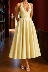Ingrid Halterneck Midi Dress - Yellow