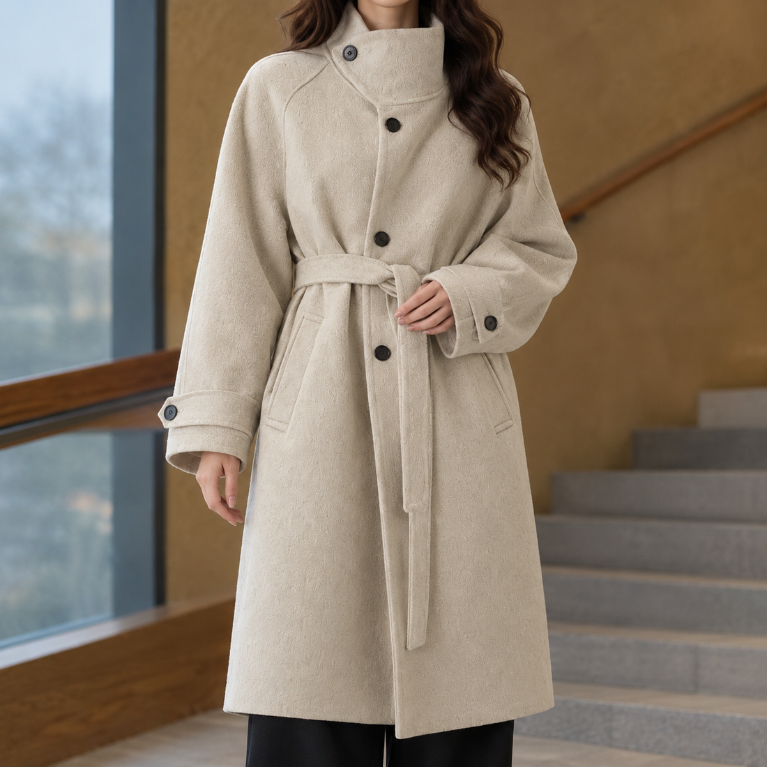 Hildegarde Belted Wool Coat - Oatmeal