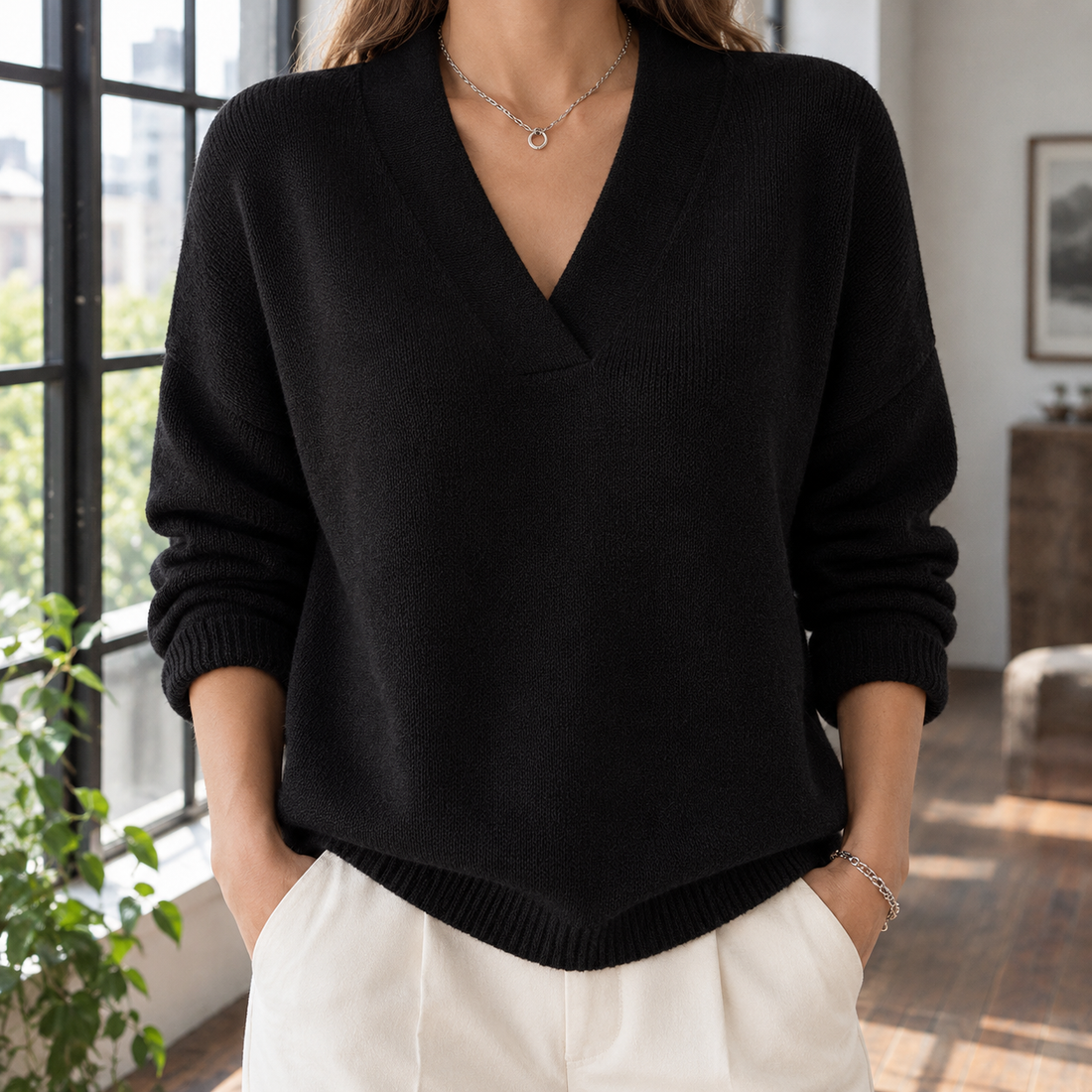 Thalia-June V Neck Sweater - Black
