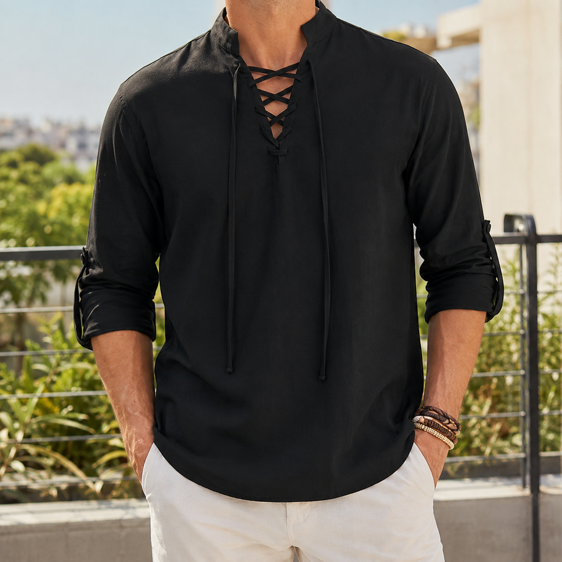Lennox Lace-Up Shirt - Black
