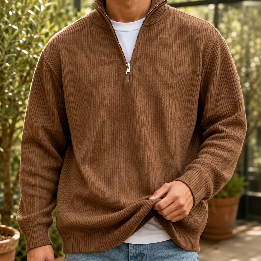 Marcel Quarter Zip Sweater - Thin Brown