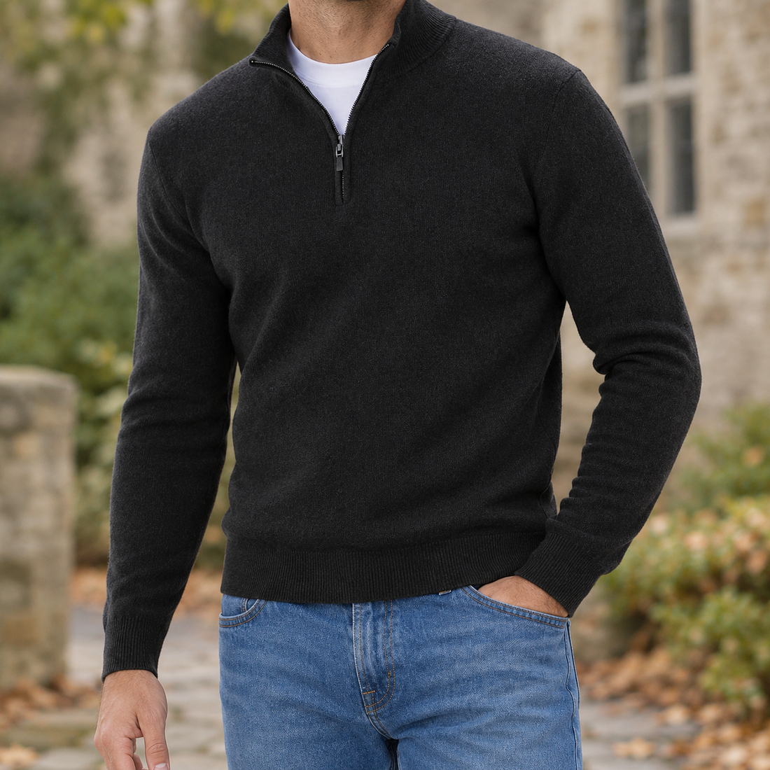 Osric-Lane Quarter Zip Sweater - Black