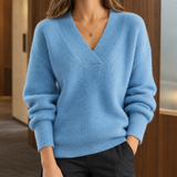 Annabelle-Pearl V Neck Sweater - Blue