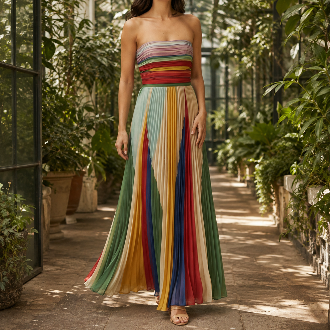 Greta Pleated Maxi Dress - Multicolour