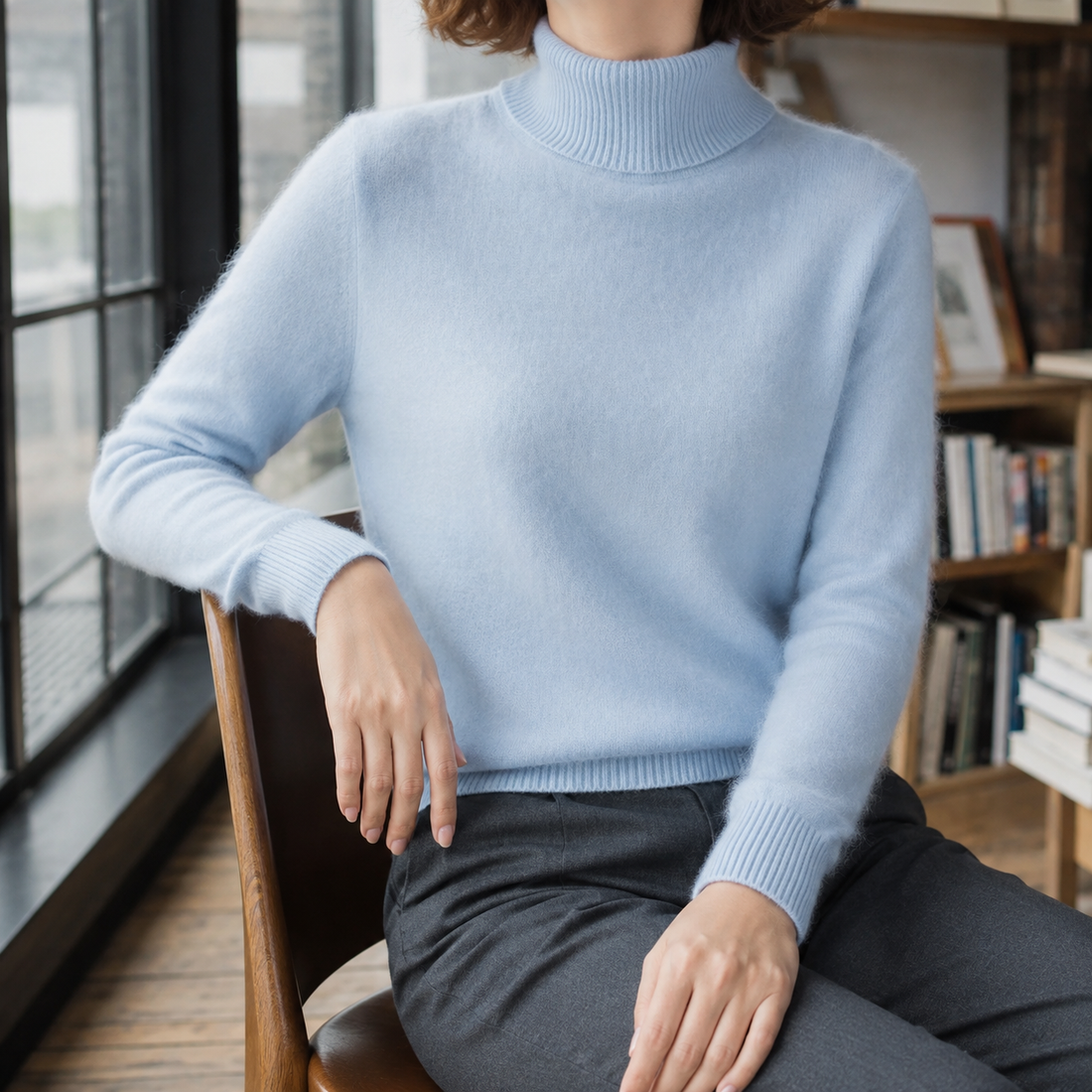 Valentina Mink Cashmere Turtleneck - Sky Blue