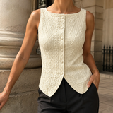 Soledad-Belle Button Front Top - Beige