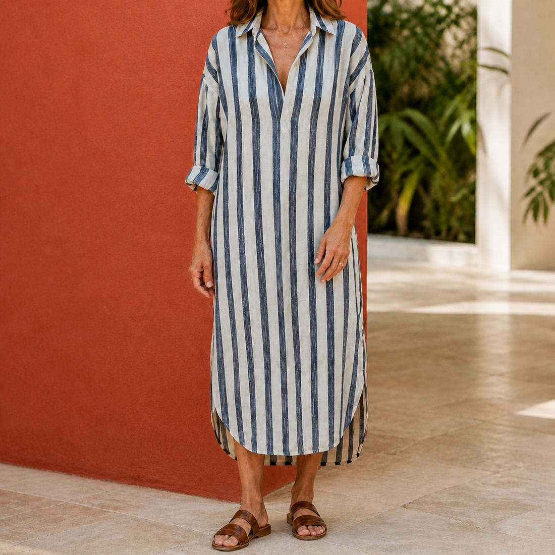 Sabine Striped Shirt Dress - Black