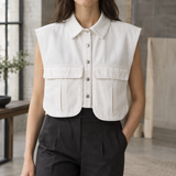Willa-Skye Utility Denim Top - White