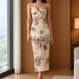 Belinda Bustier Midi Dress - Beige Floral