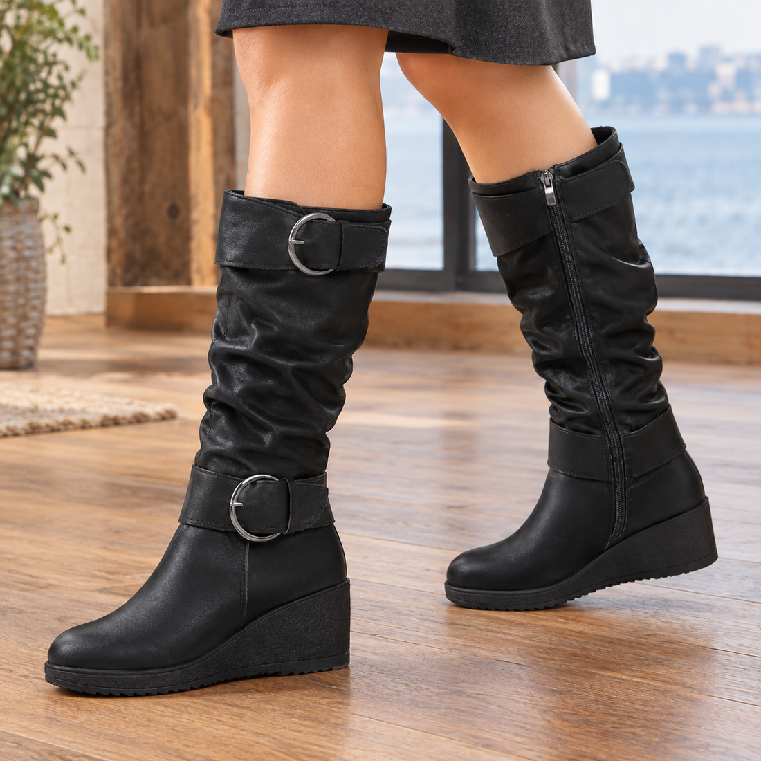 Cagliari Wedge Boots - Black