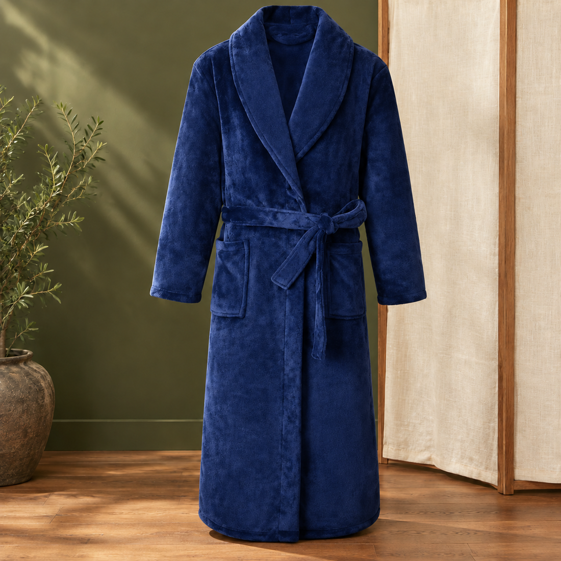 Tavelli Plush Bathrobe - Navy Blue