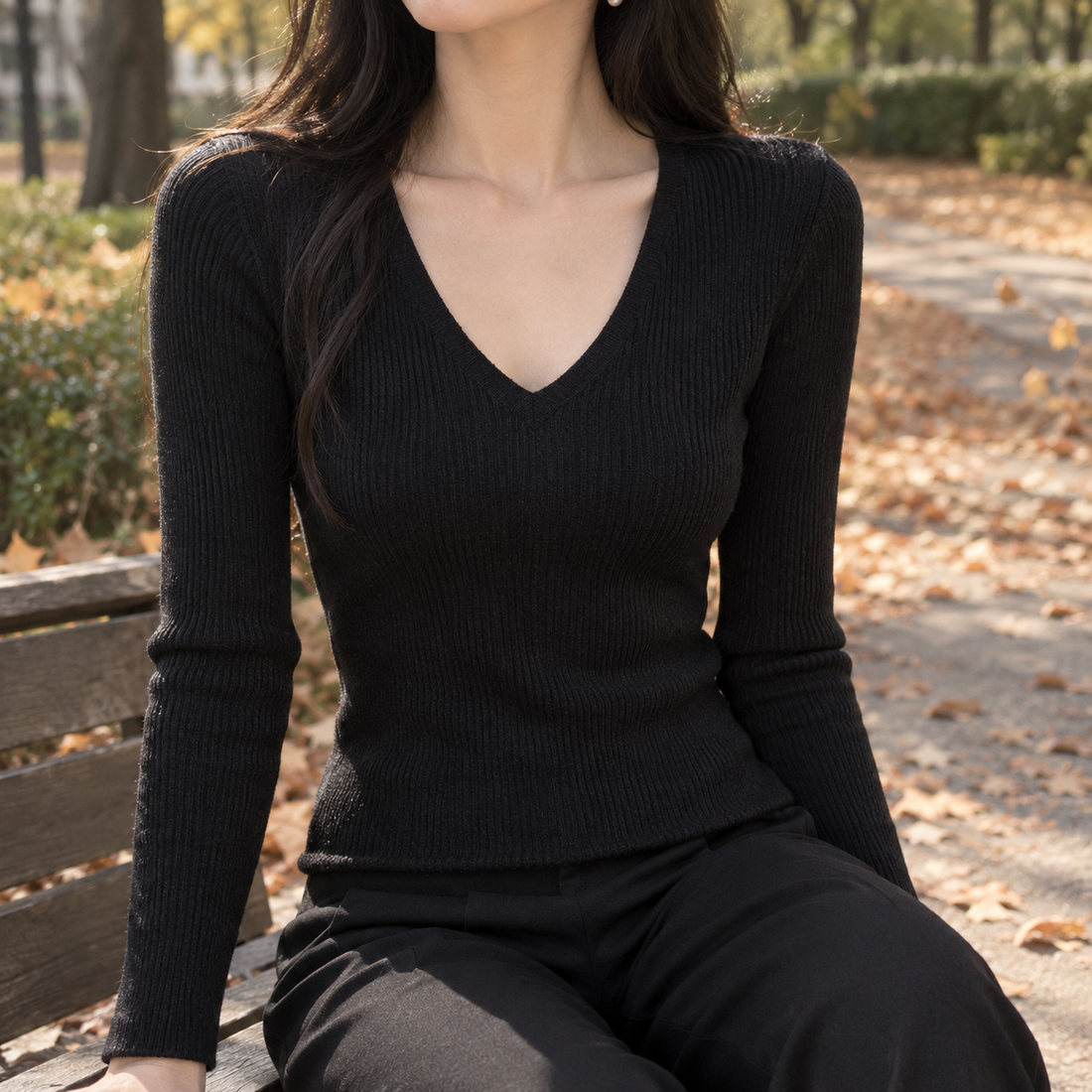 Candela-Grace V-Neck Top - Black