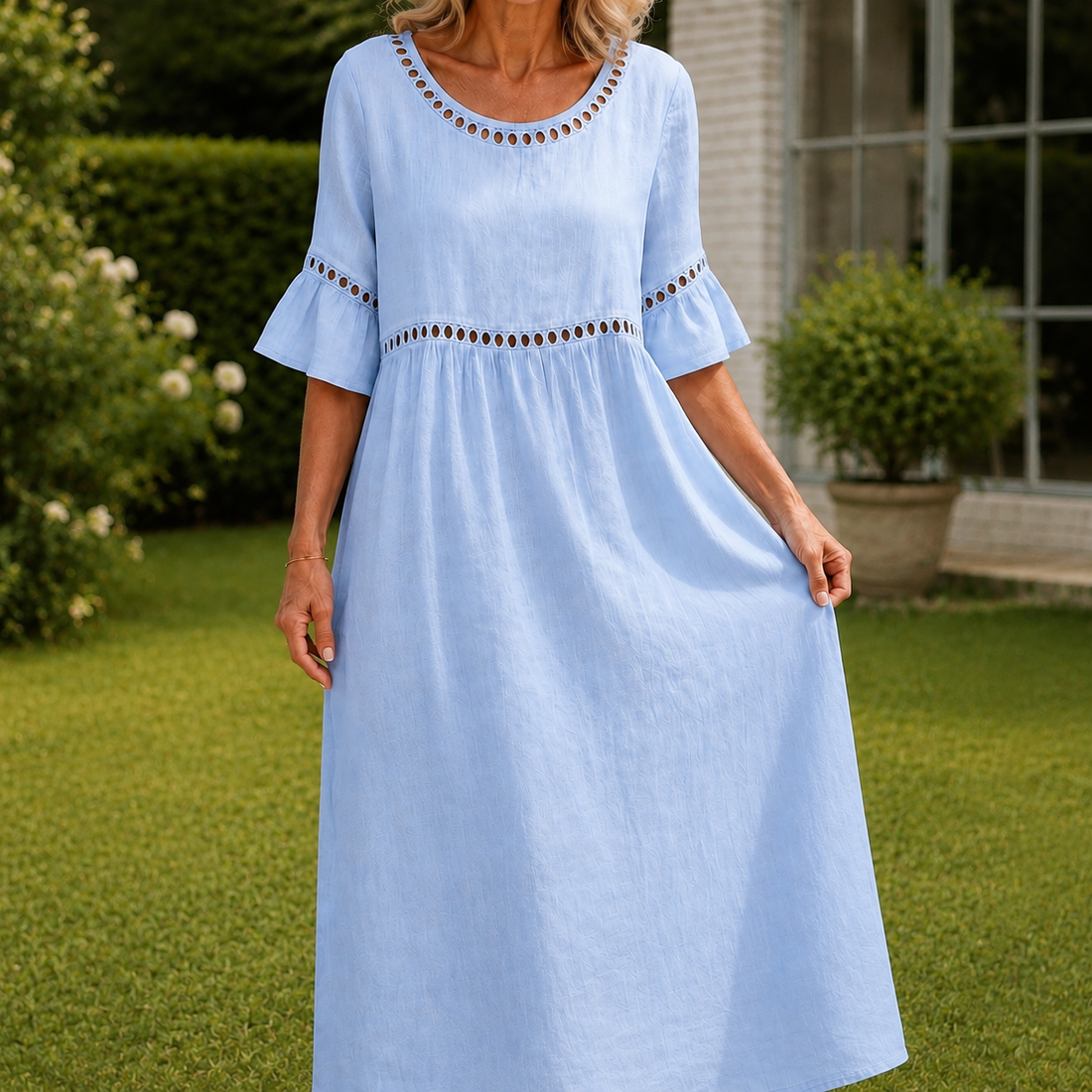Lydia Eyelet Maxi Dress - Sky Blue