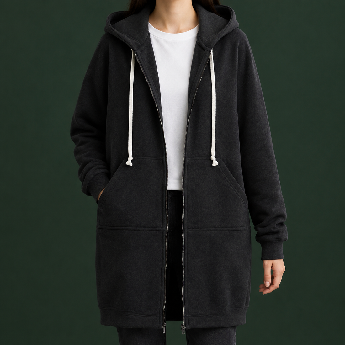 Ariadne-Jade Longline Hoodie - Black