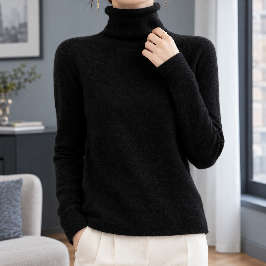 Mackenzie Roll Neck Top - Black