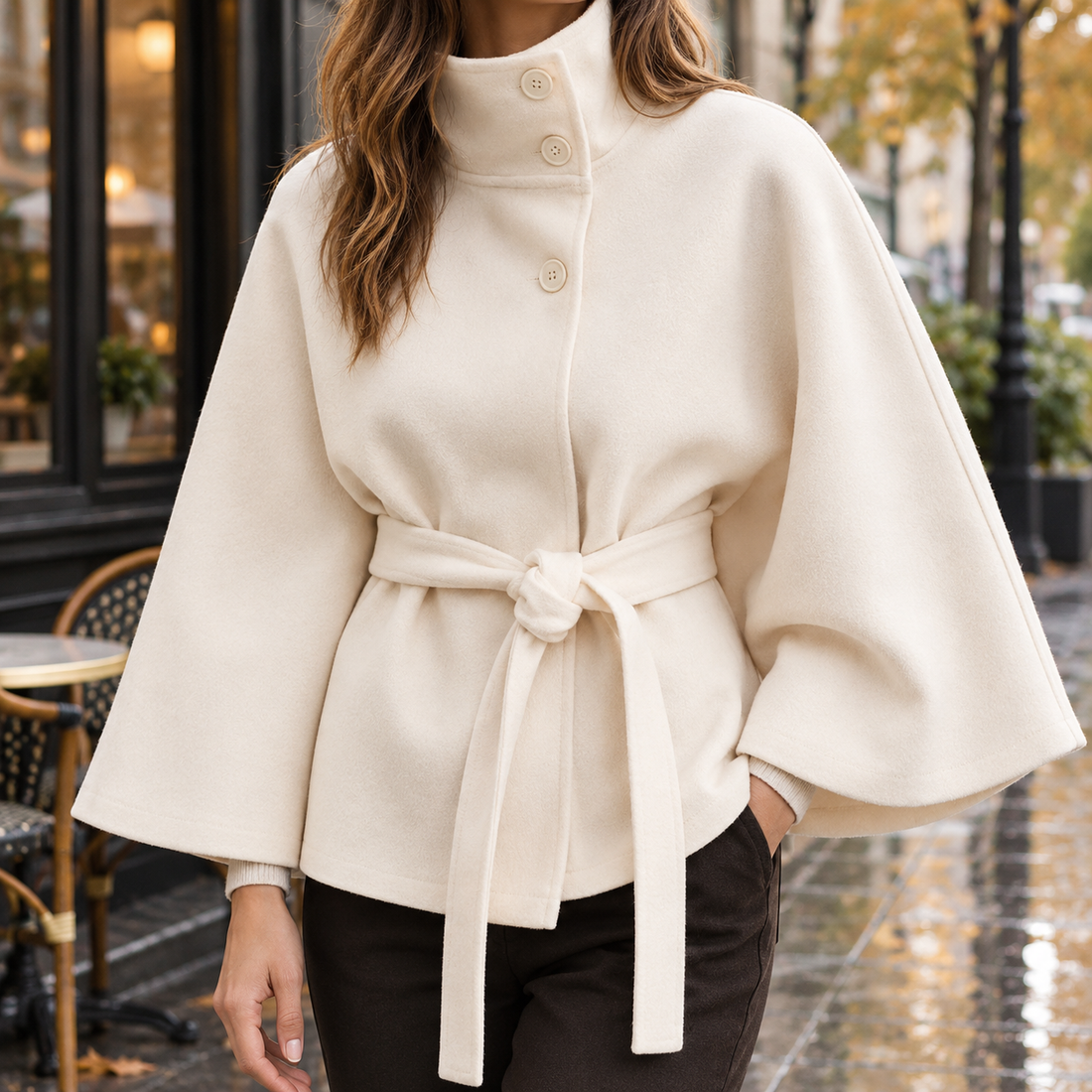 Adele-Mae Belted Cape - White