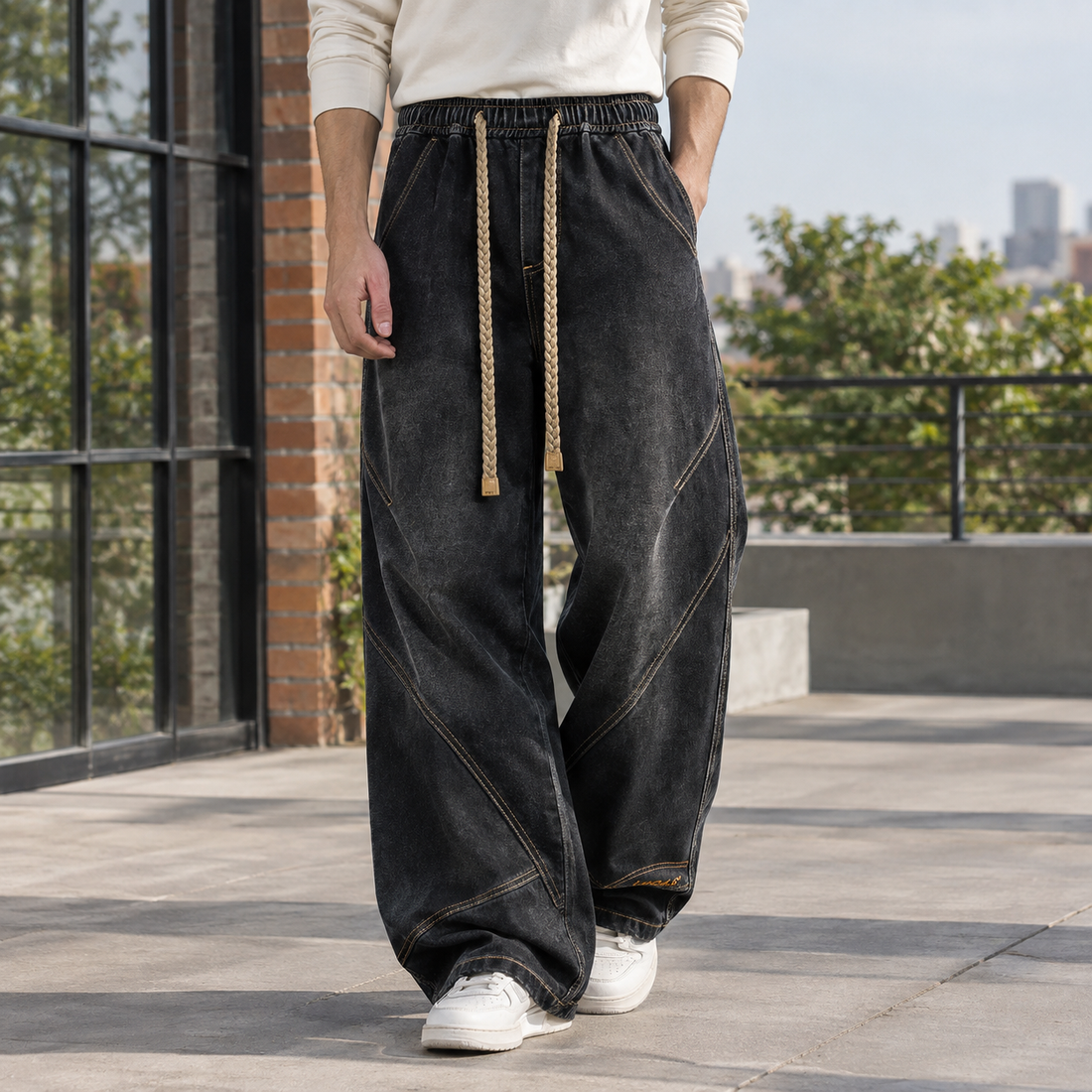 Rhys-Wren Wide Leg Jeans - Black