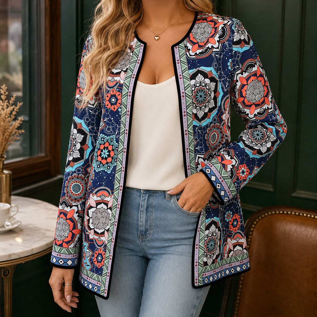 Adeline-Skye Printed Jacket - Navy Multicolor