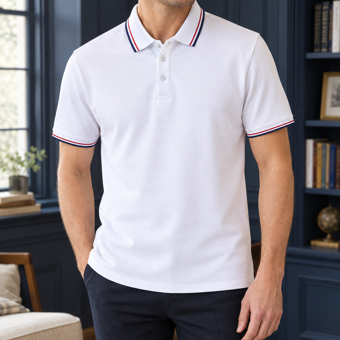 Theodric Tipped Polo - White