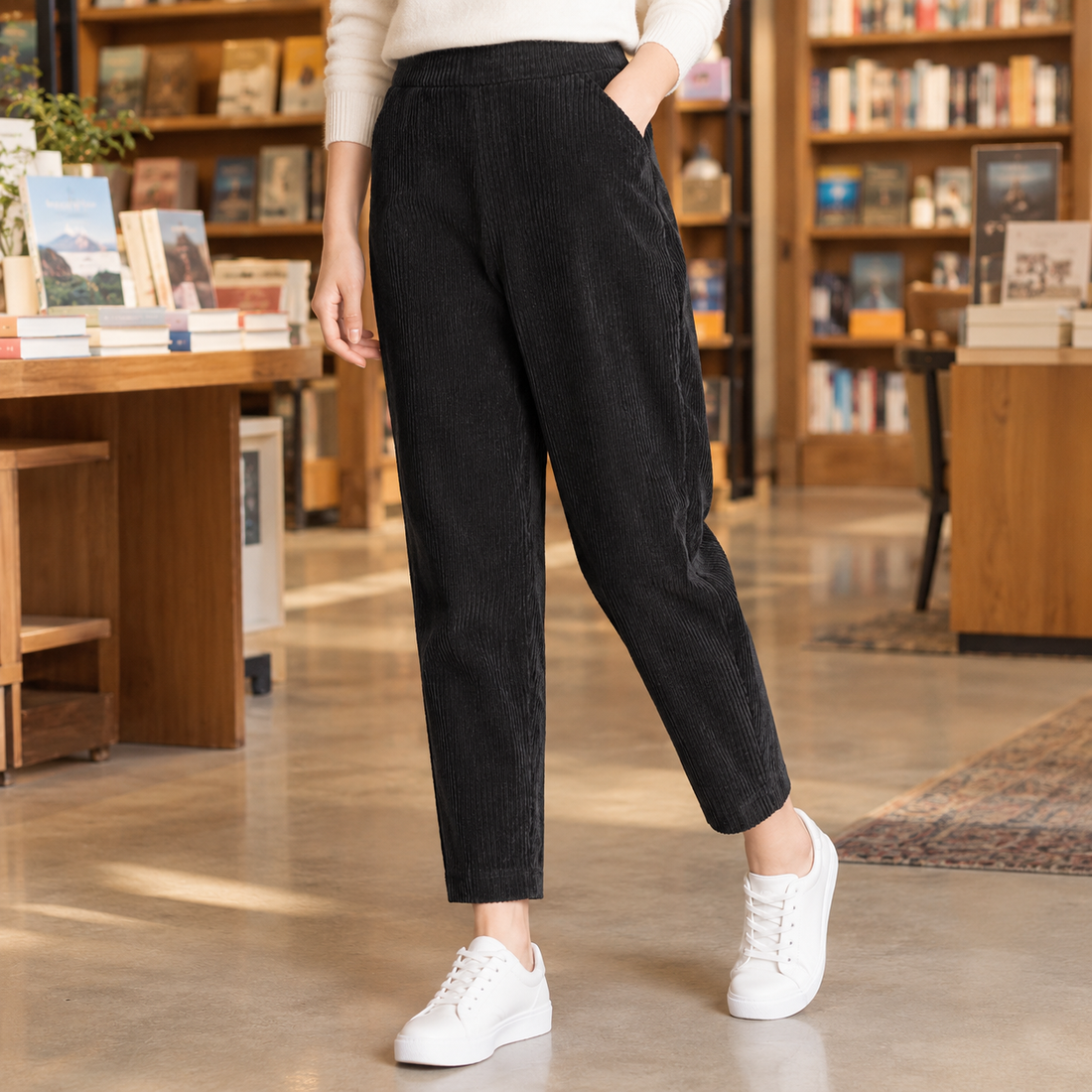 Aria-Claire Tapered Pants - Corduroy Black