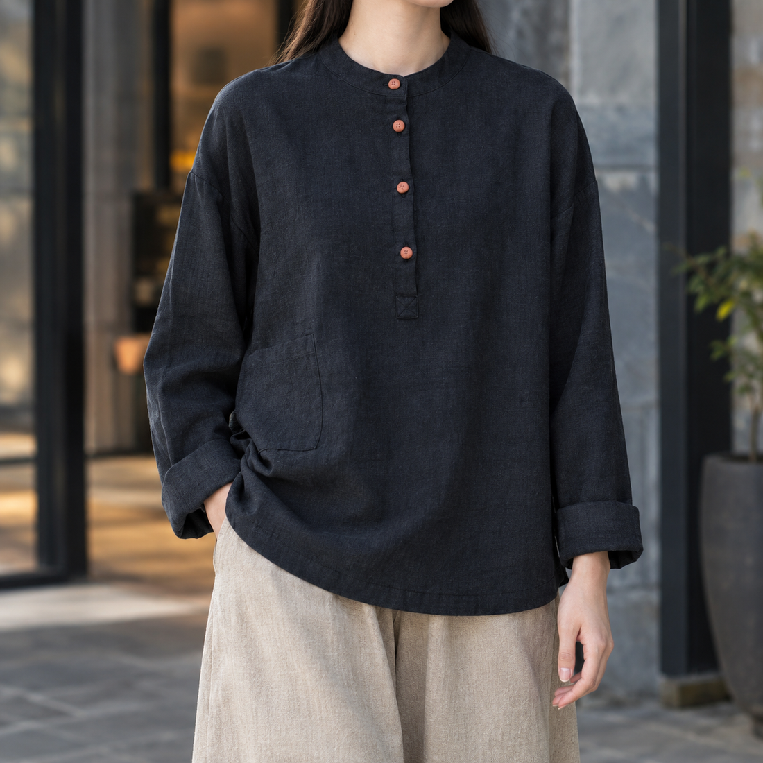 Solange Stand Collar Top - Black