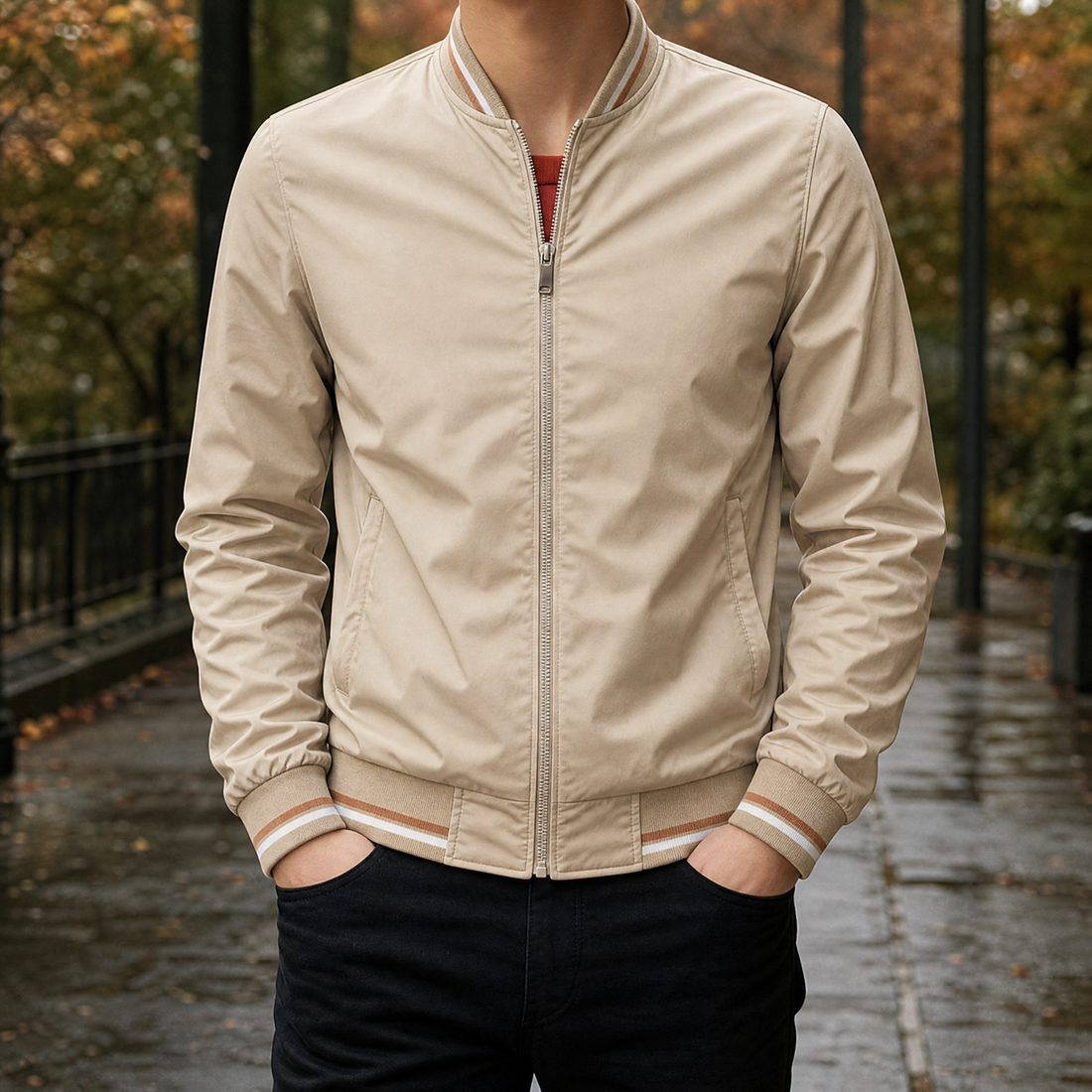 Armand-James Ribbed Bomber Jacket - Khaki