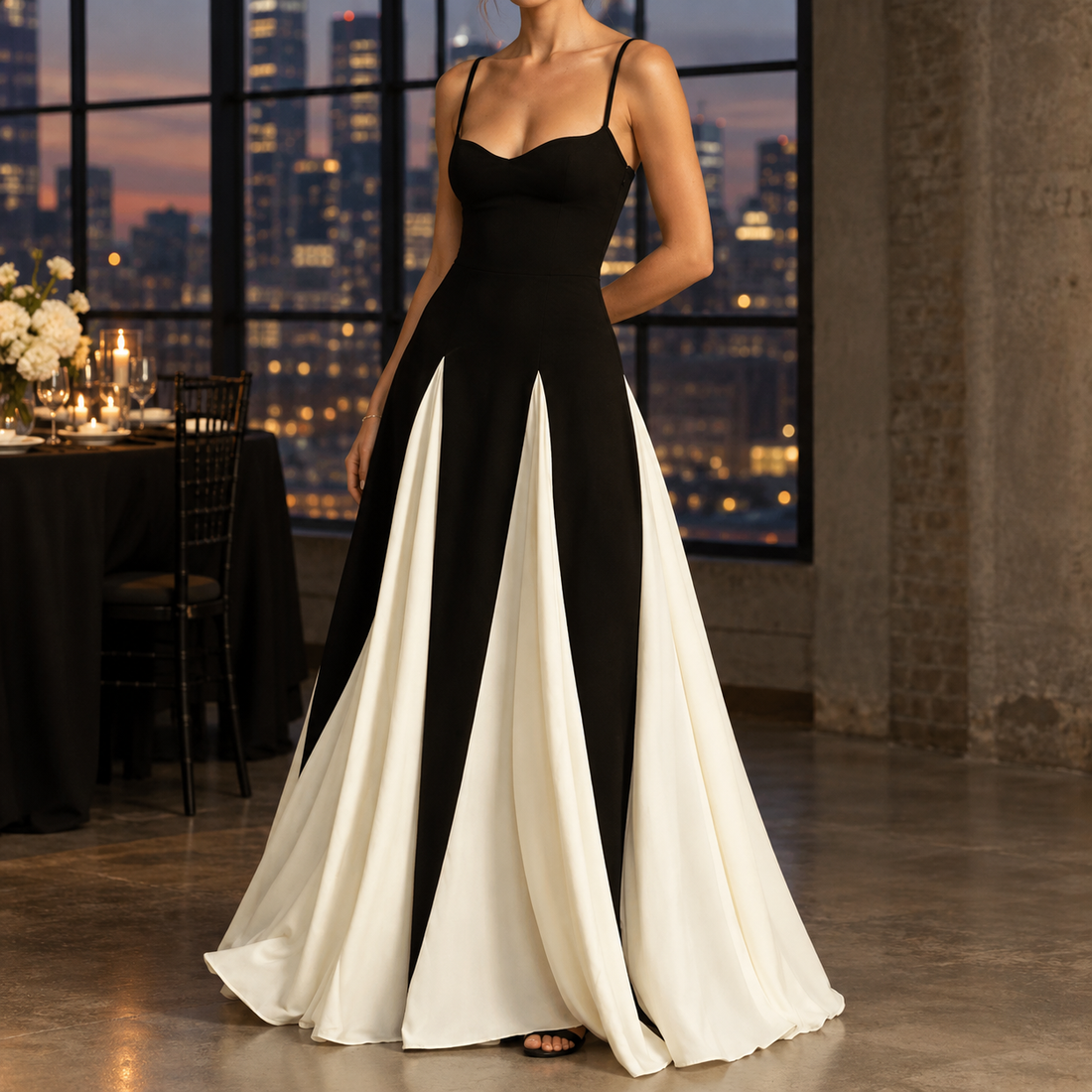 Modesty-Claire Paneled Maxi Dress - Black