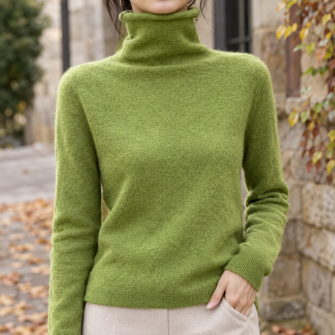 Zelie-Mae Roll Neck Sweater - Lime Green