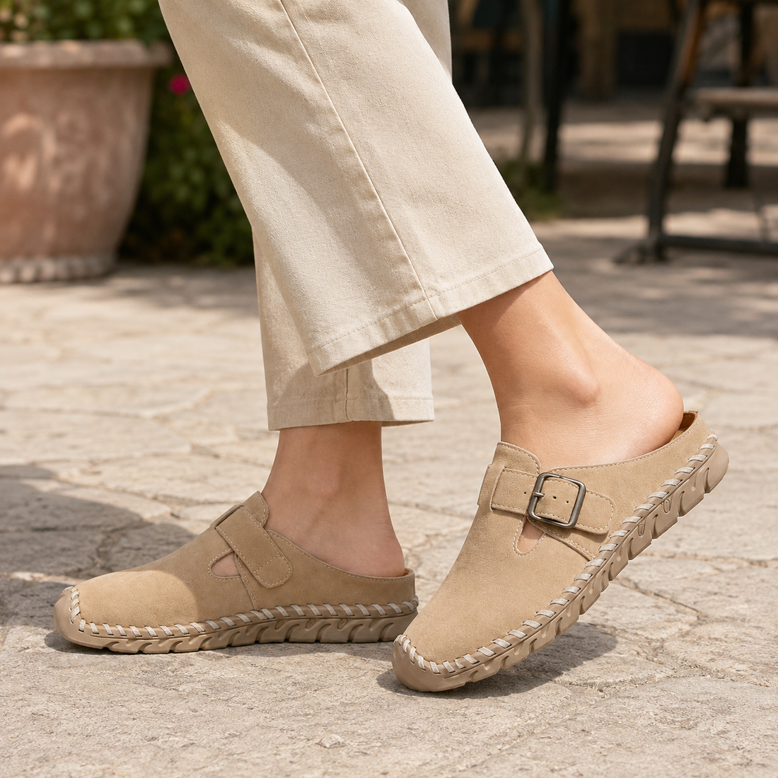 Terenzi Buckle Mules - Beige