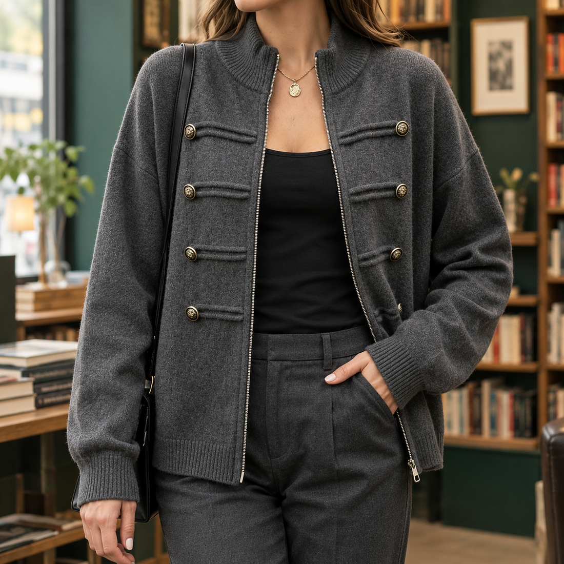 Maylis-Jane Stand Collar Sweater - Dark Gray