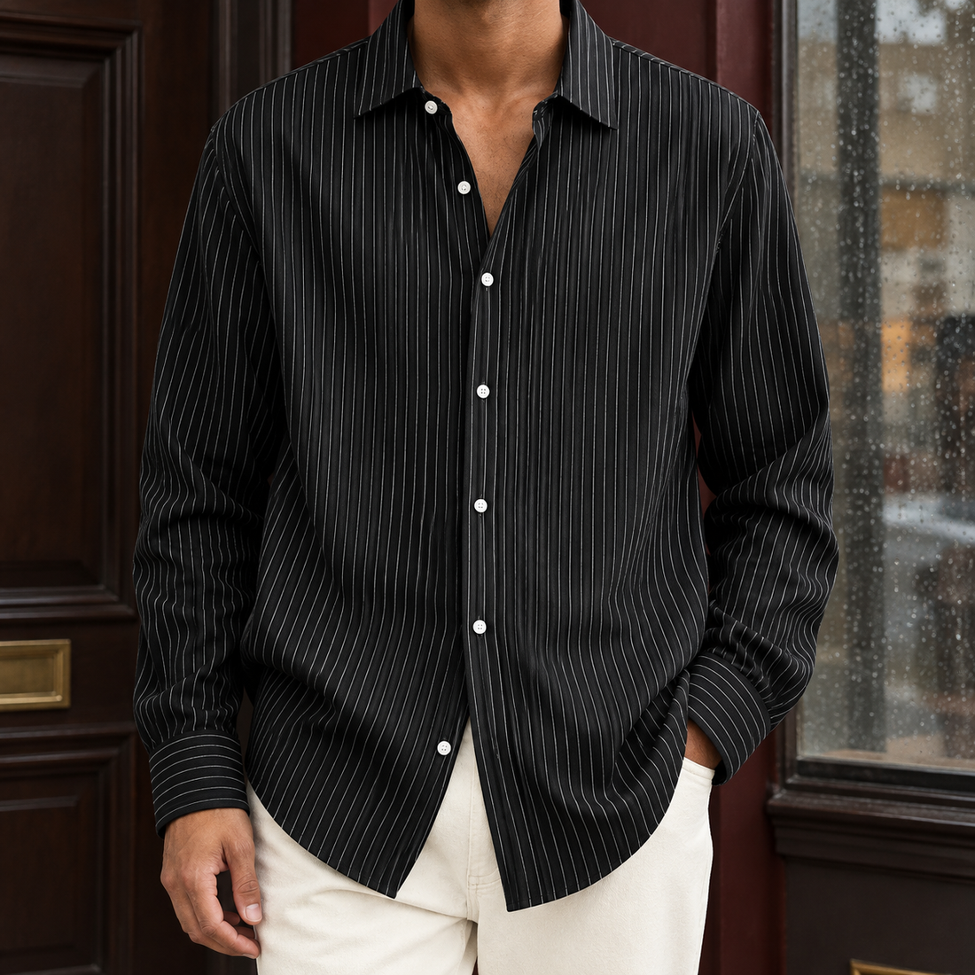 Lewis Striped Shirt - Black