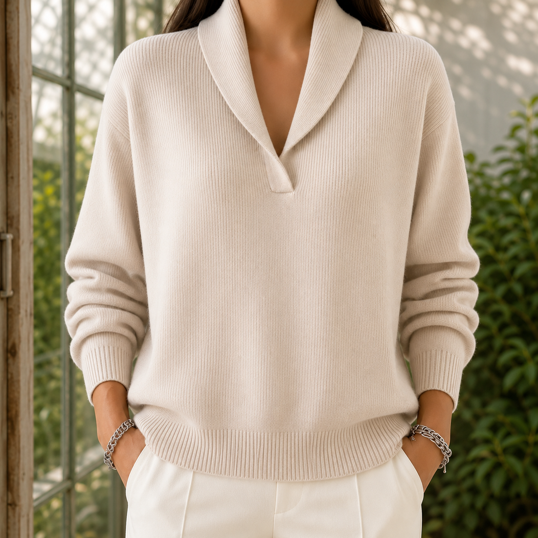 Cerys Shawl Sweater - Cream