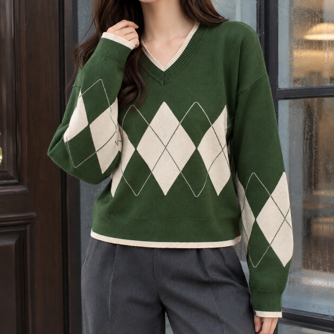 Eugenie Argyle Sweater - Green