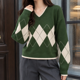 Eugenie Argyle Sweater - Green