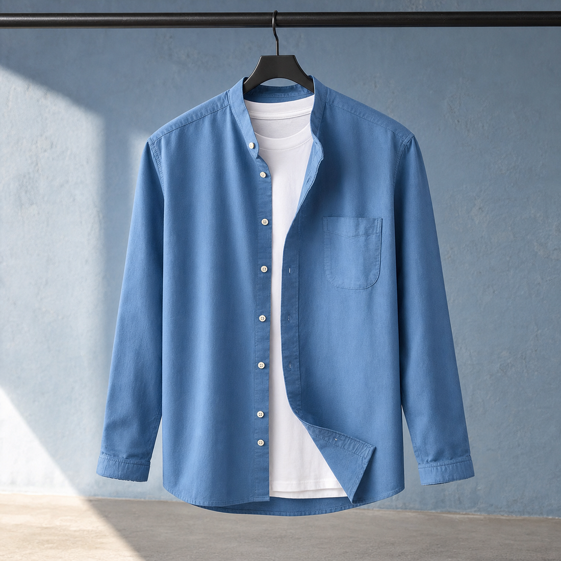 Archambault-Grey Stand Collar Shirt - Blue