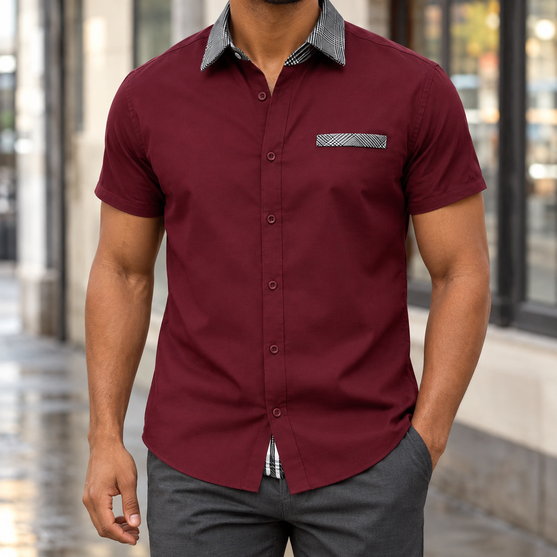 Evan Contrast Shirt - Burgundy