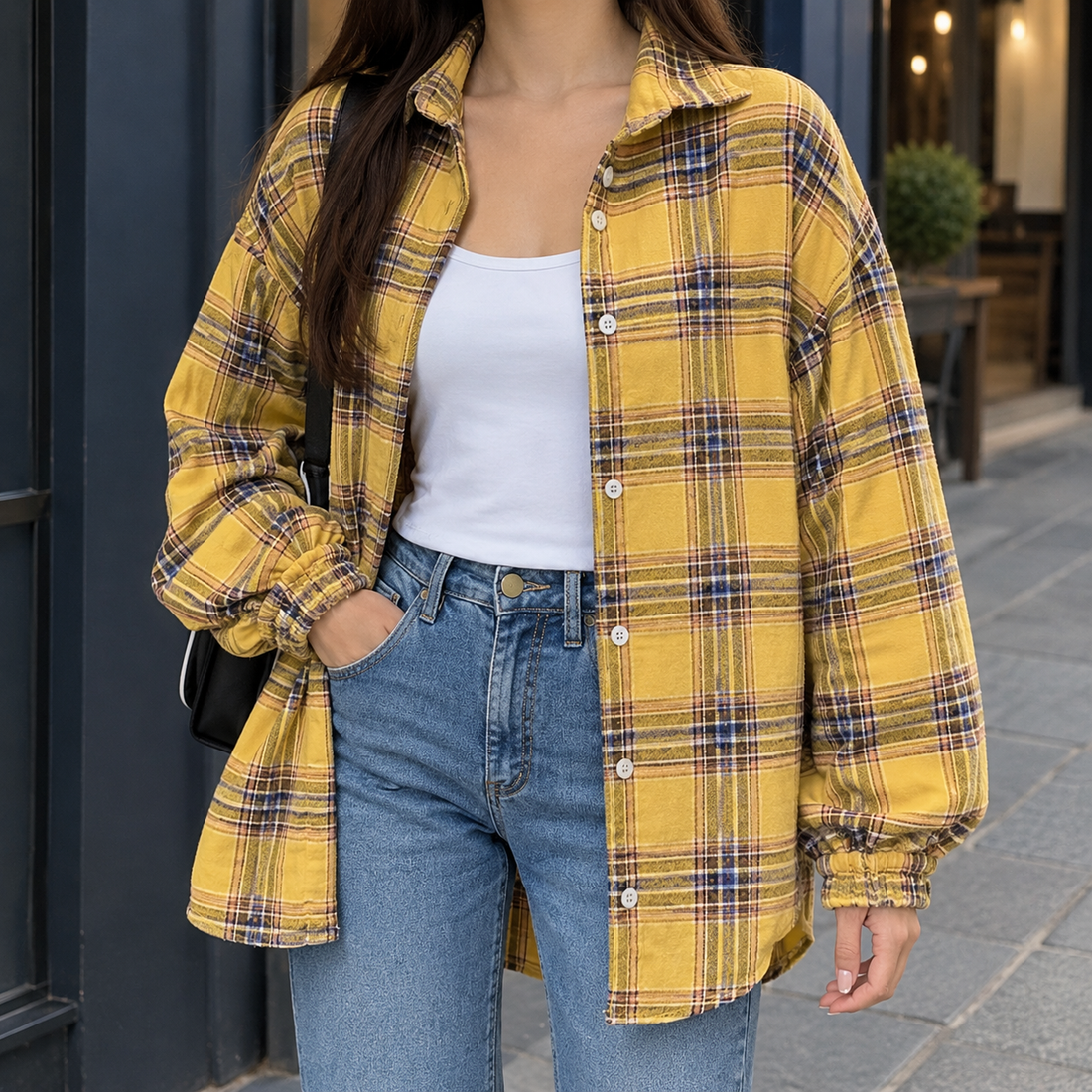 Raven-Claire Plaid Overshirt - Yellow