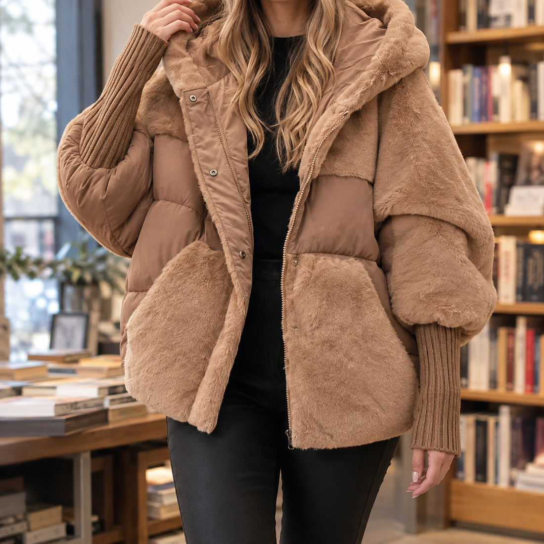 Ilaria-Kate Plush Panel Jacket - Light Brown